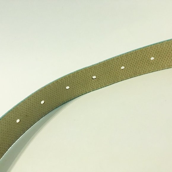 Turquoise Blue Thin Belt Gold Rope Metal Buckle Faux Leather Stitched Womens - Picture 7 of 7